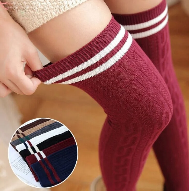 

Women Triple Stripe Over the Knee High Socks, 6designs