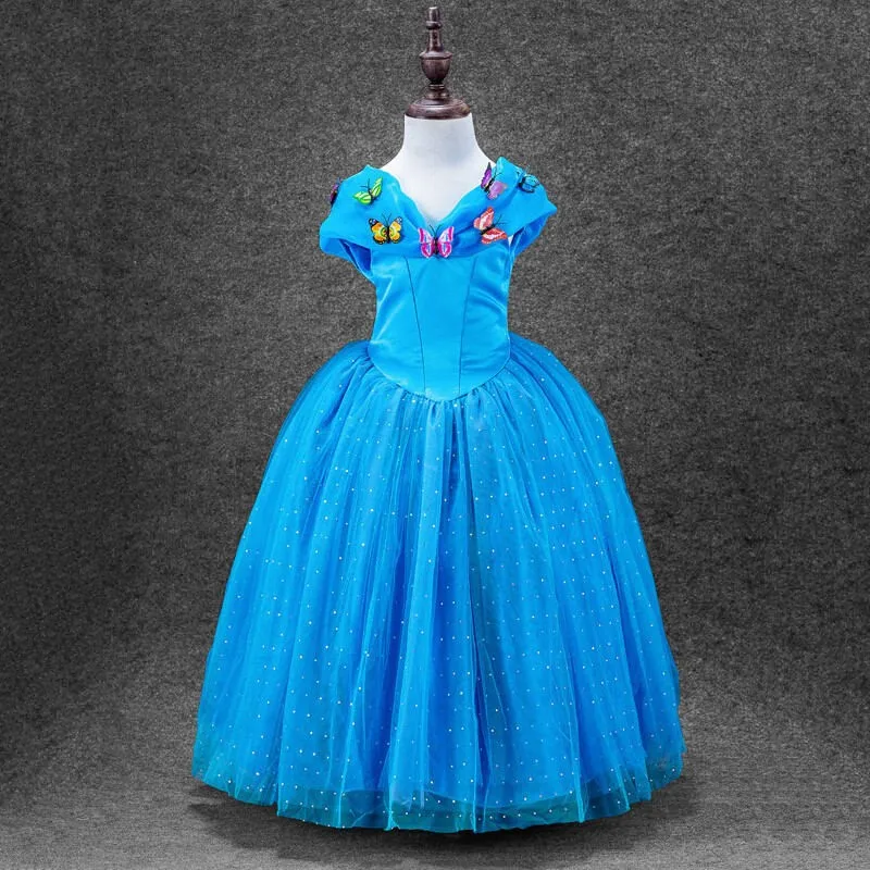 2016 new summer style cinderella child girls font b dress b font blue butterfly princesses font