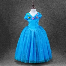 2016 new summer style cinderella child girls font b dress b font blue butterfly princesses font