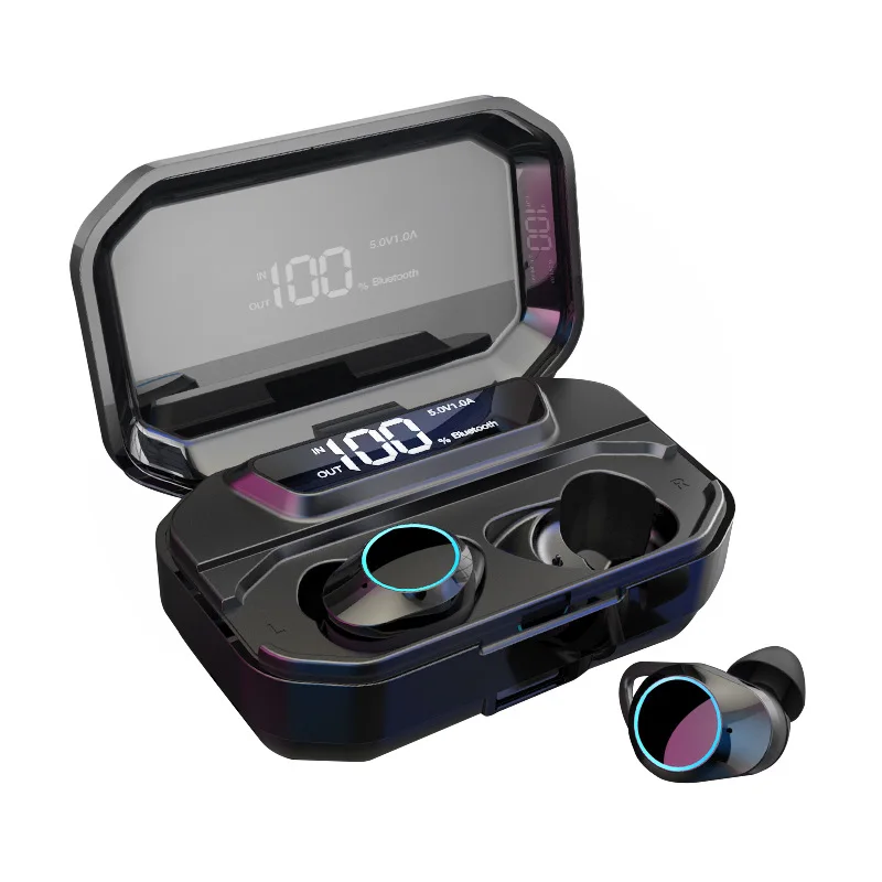 

3300mah In-Ear BT wireless earbuds with large LCD power display screen, Black