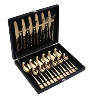 

Gold Flatware Cutlery Set Gold Plating Stainless Steel Spoon Steak knife Fruit Fork Tea spoon 24 piece with Black gift box