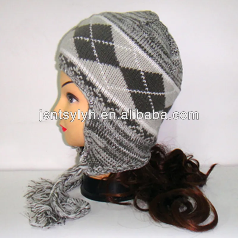 
Lastest style jacquard plait earflap knitting hats with fleece lining ,hat factory 