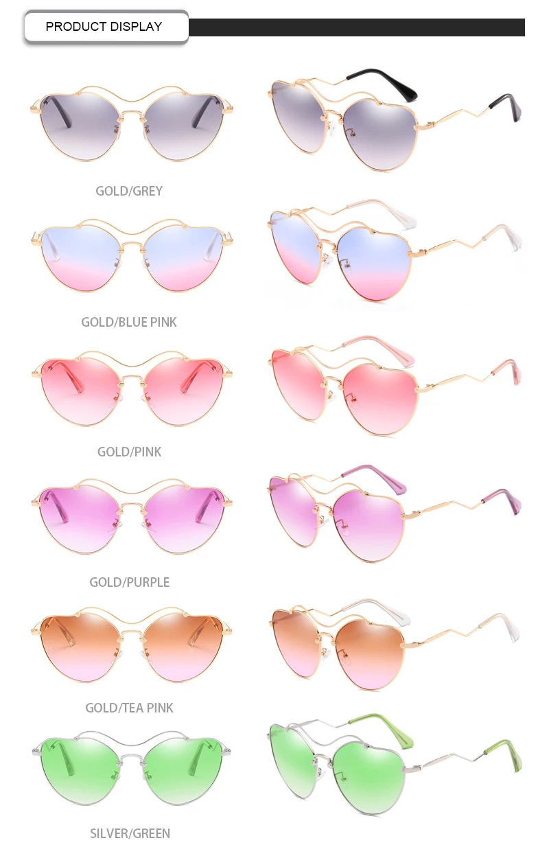 2019 New Arrivals Heart Irregular Curved Color Women Shades Sunglasses