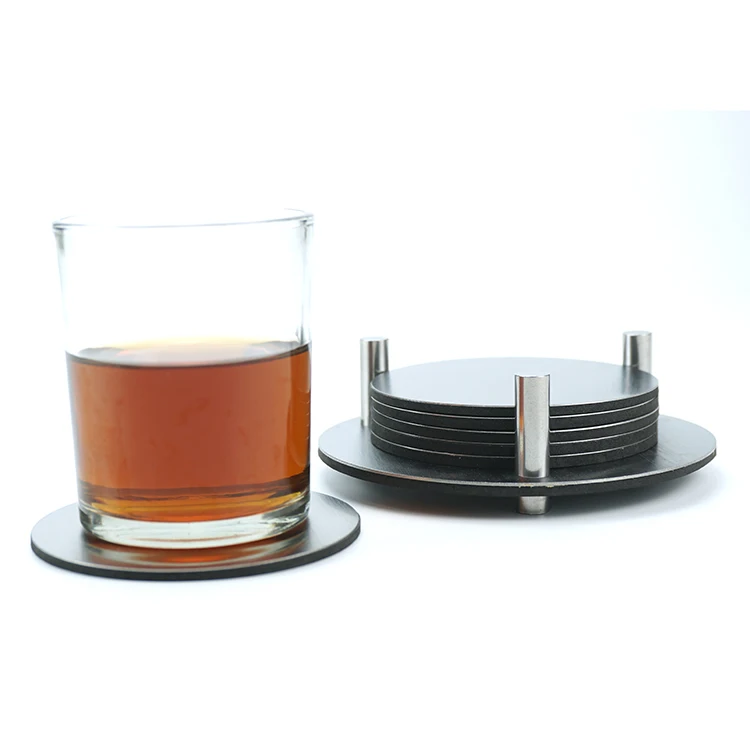 6pack Stainless Steel Coasters W/holders Sets Of 6 Round Metal Drink