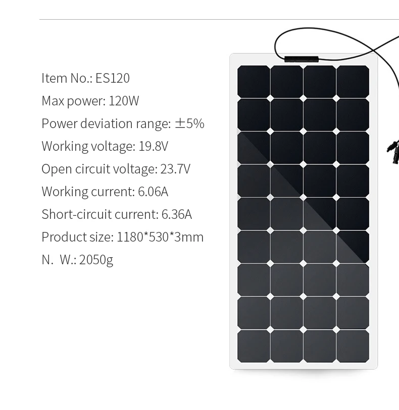 Wholesale Sunpower Solar Cell Yacht And RV 18V 120W Semi Flexible Solar Panel MC4 Output