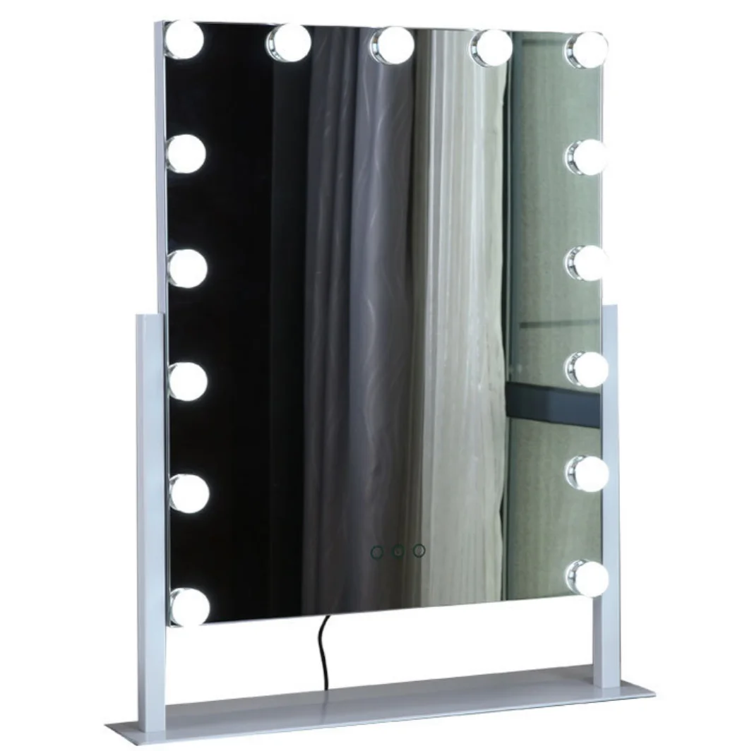 Lighted Vanity Makeup Hollywood Mirror, Dimmable Tabletop Cosmetic Mirror with LED Bulbs, Touch Control and Plug Powered