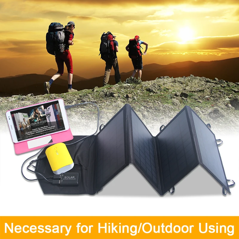 
14W folding solar mobile phone chargers solar usb charger with dual usb for outdoor camping travelling 