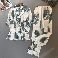 

Spring Printing Pattern Women Pajama Set Rayon Sleepwear Long Sleeve Trousers Two Paper Suit hawaiian pajama set