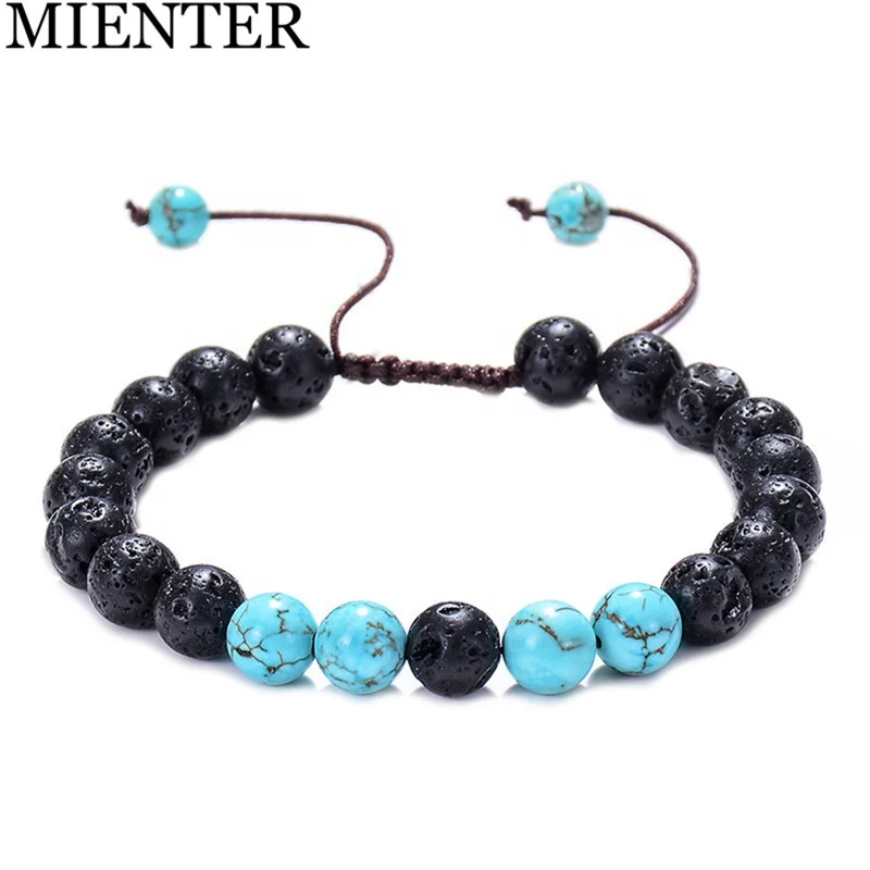 

Hot Trendy Agate Stone Braided Macrame Woven Mens Beaded Lava Stone Bracelet, Picture