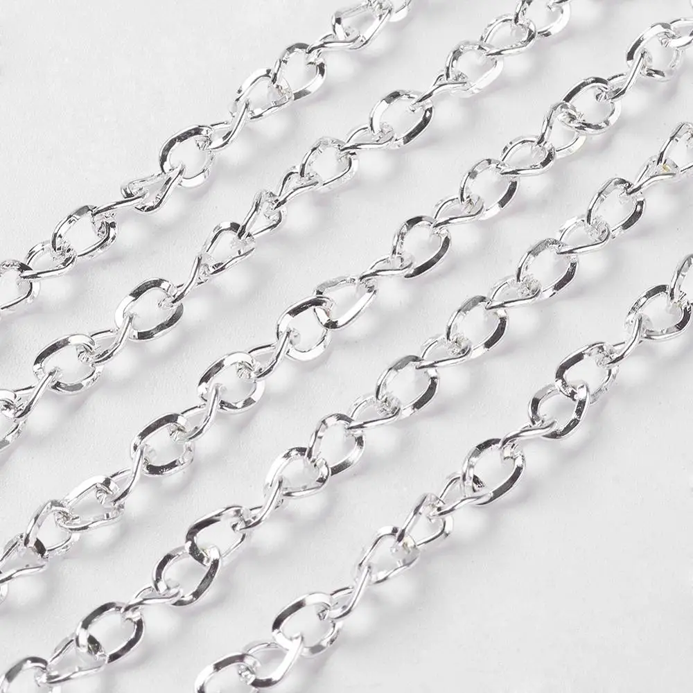 

PandaHall Iron Chains SideSpool Lead Free Silver Twisted Chain