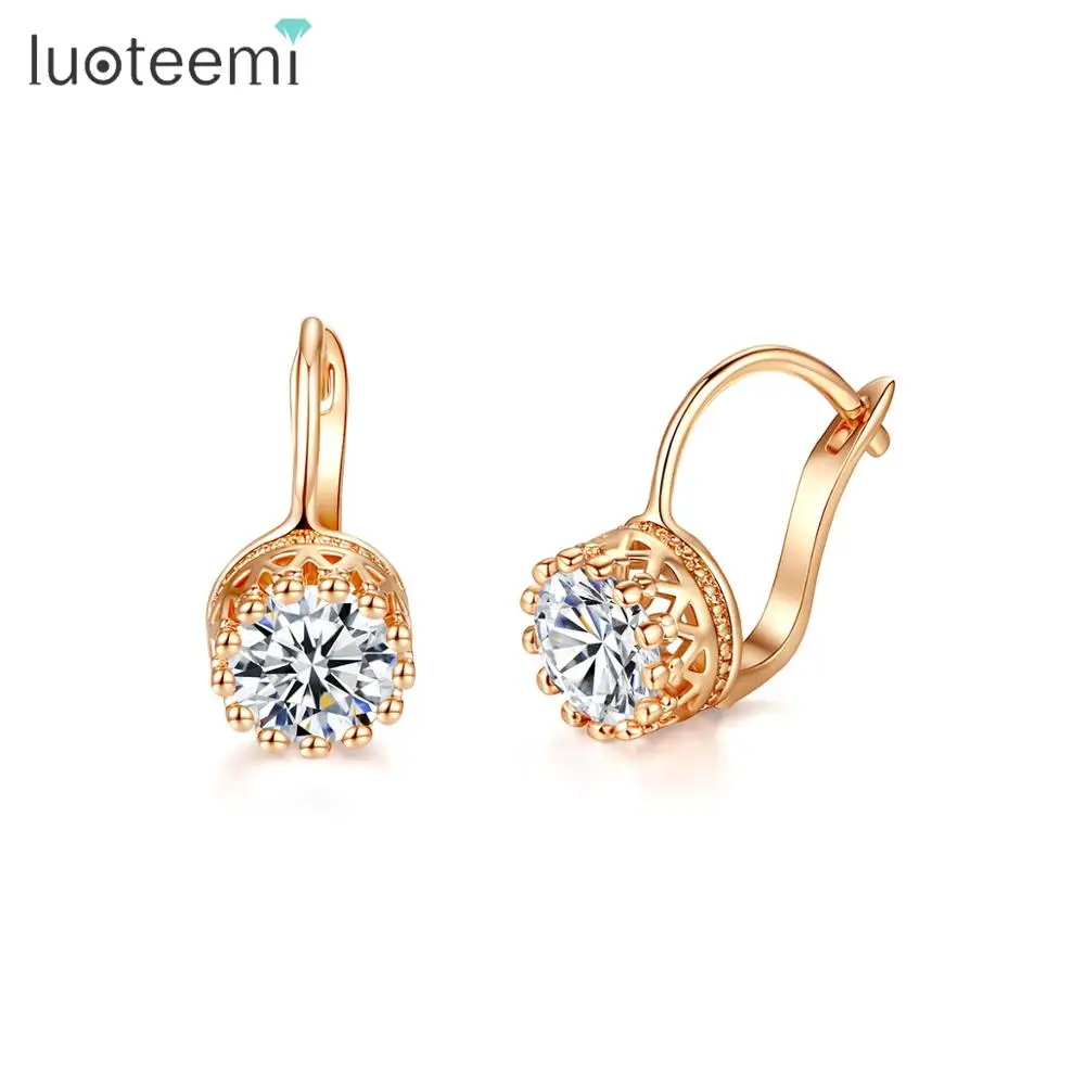 LUOTEEMI Single CZ Stone Clip on Earrings Women Cheap Jewelry Small Clip CZ Earrings