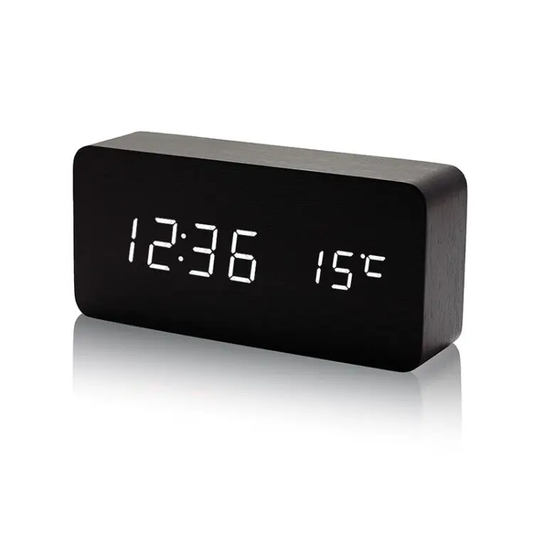 

Voice control black USB charge table wooden led digital alarm clock, Customized color