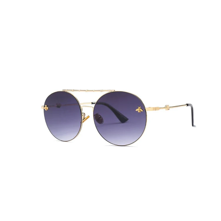 

High Quality Small bee Round Plastic Lens Metal Frame Sunglasses, C1-c6