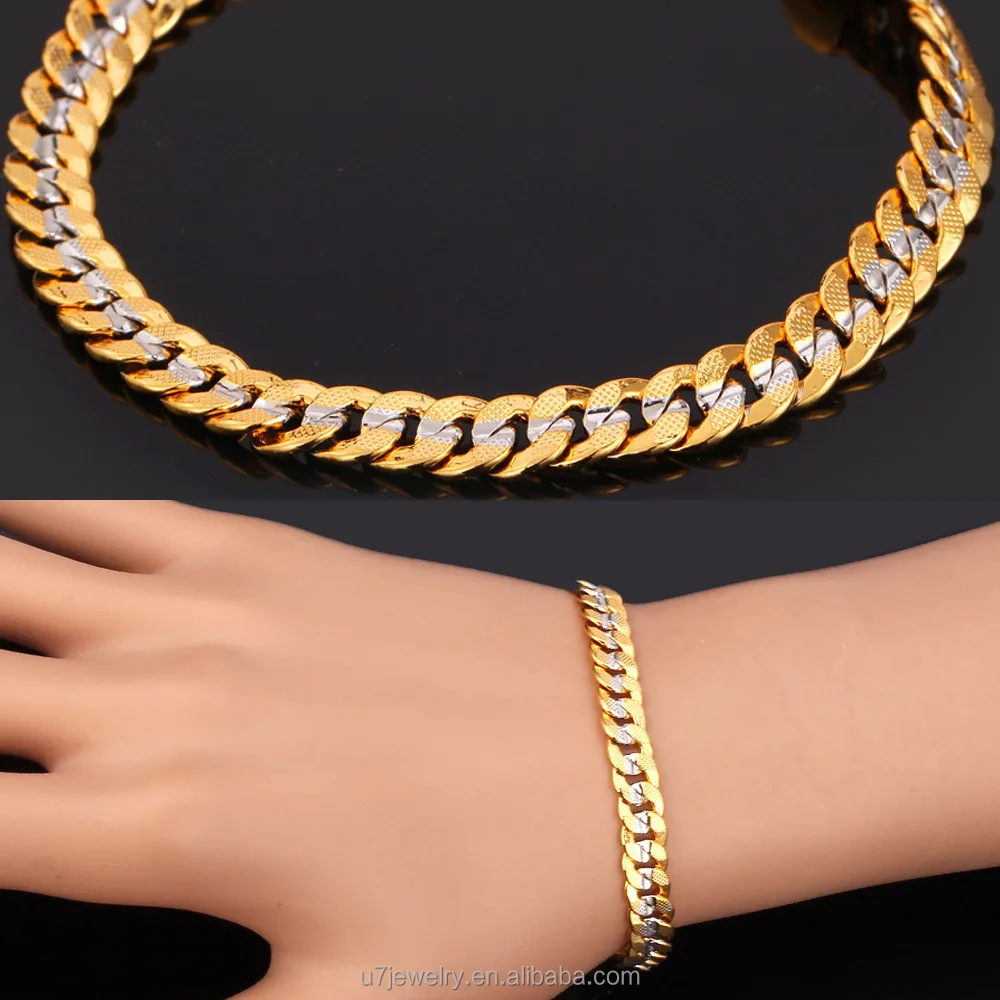 

6MM wholesale hand chain two-tone fahion males copper bracelet, Gold & platinum plated