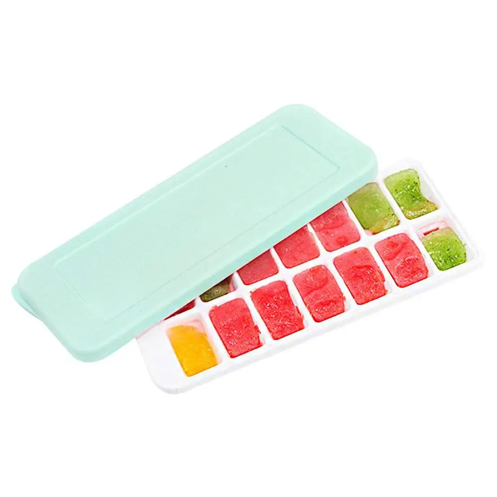 Cimeiee Ice Cube Trays with Spill-Resistant Removable Lid, Stackable Durable and Dishwasher Safe(14-Ice Trays) Mint Green