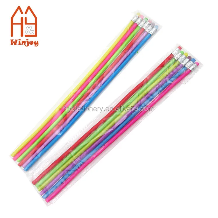 School Supply 30cm Soft Core Pvc Bendy Pencil Flexible Candy Color 