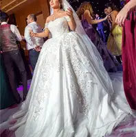 

ZH3373G Robe de mariage Luxury Arabic Princess Ball Gown Wedding Dresses royal train satin Appliques Beaded Bridal Gowns