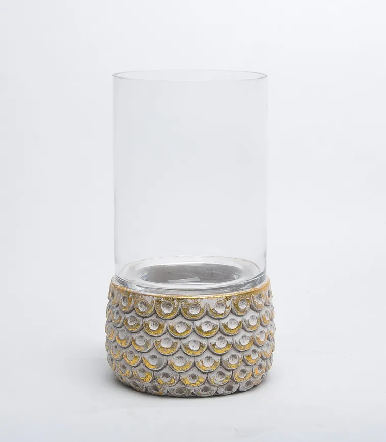 Chaozhou made cheap price fiine quality embossed gold lines crystal vintage candle holder for decor