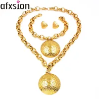 

Afxsion Classic round stainless steel plated 18k gold jewelry set earrings pendants and bracelets