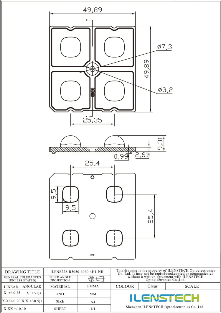 SMD 3535 3030 Led optical lens 50mm square module lens for street light