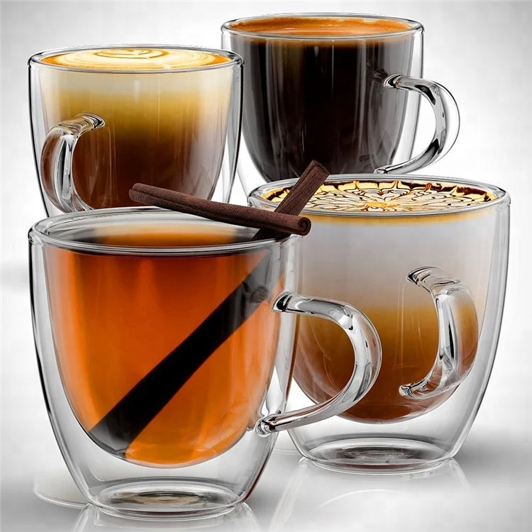

Espresso Cups or Glasses - 5oz Set of 4 Double Walled Coffee Shot Glass, Transparent