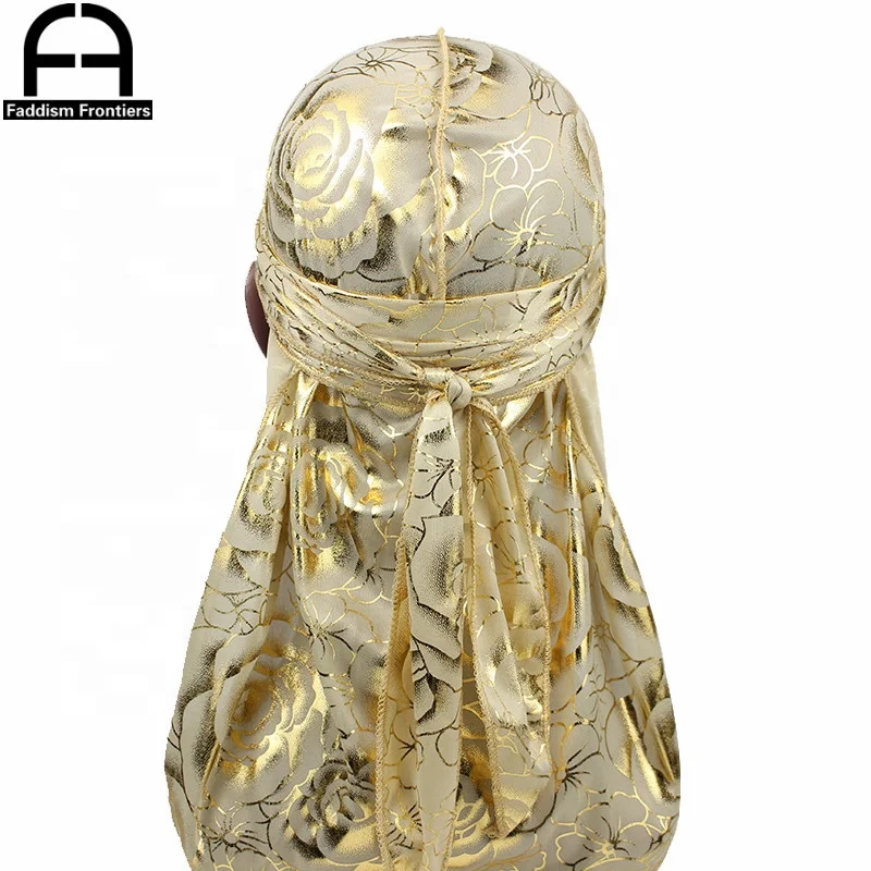 
Men Silk Durag Rose Print High Quality Silky Do Du Rags 