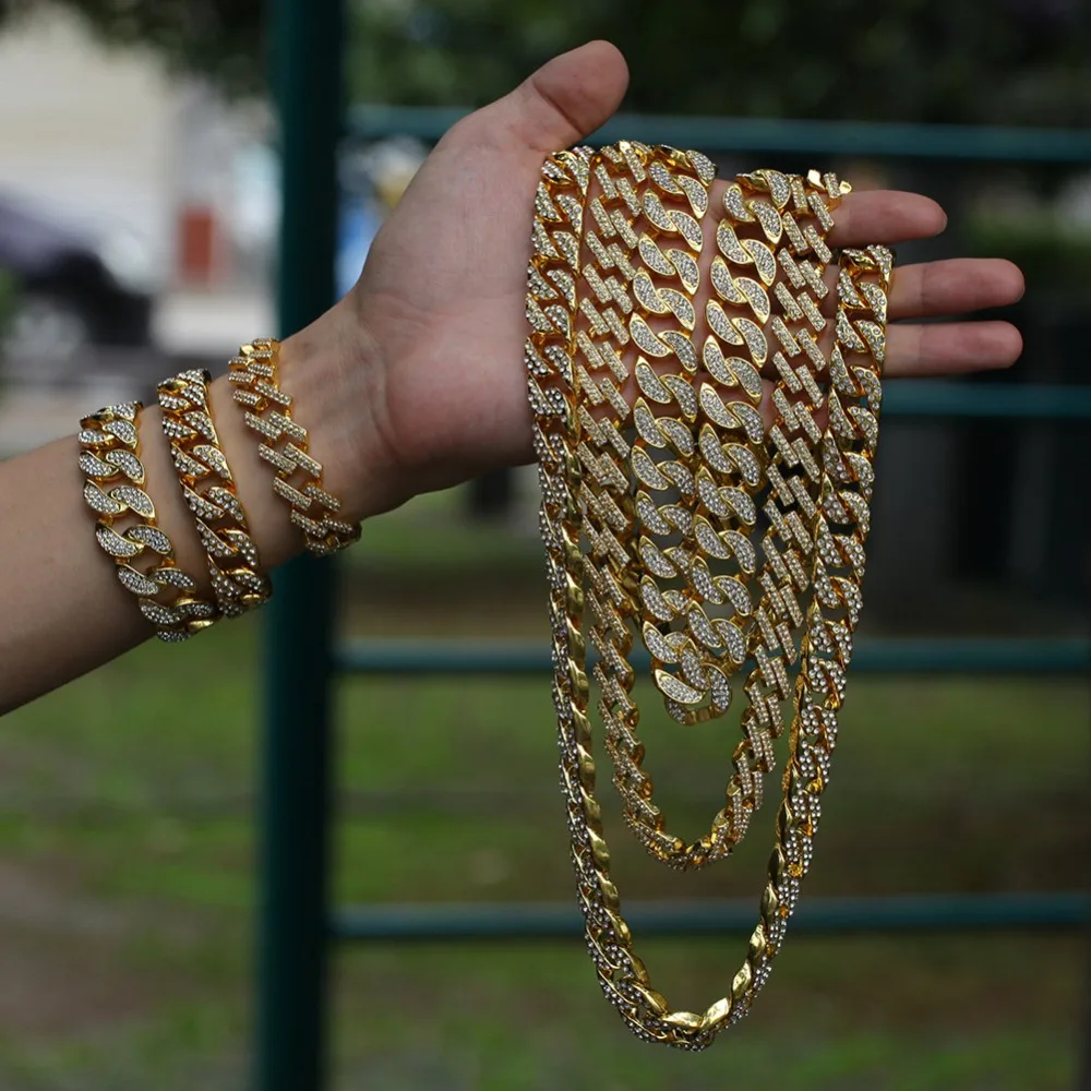 Men's Gold Plated Thick Cuban Link Hip Hop Bracelet and Earrings set 