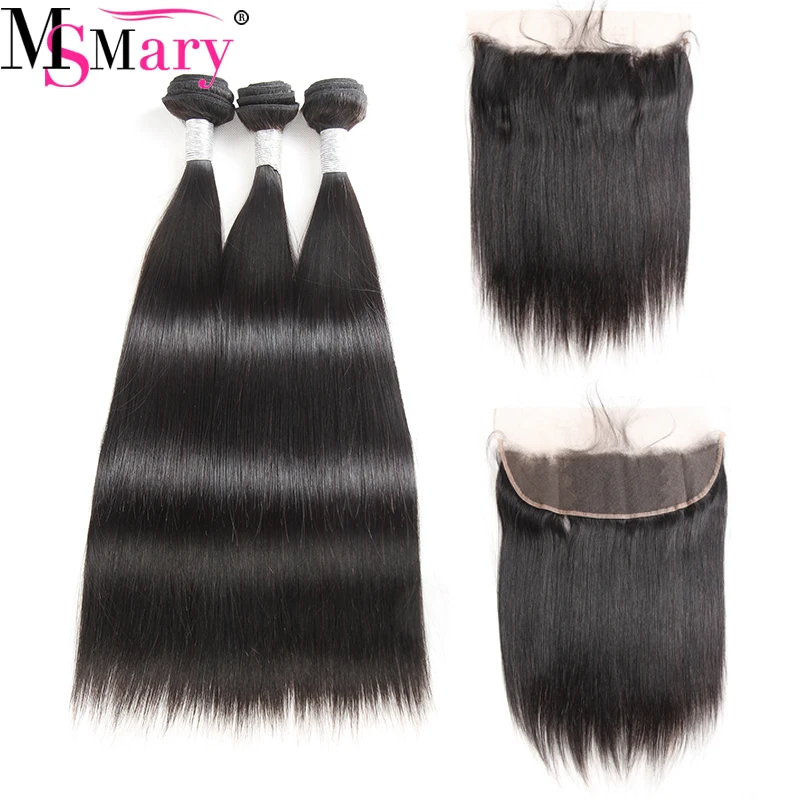 

8A Grade Virgin Brazilian Straight Hair with 13x4 Lace Frontal Closure 4pcs Human Hair Extensions, Natural color #1b