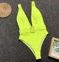 

2019 hot sale deep v neon one piece swimwear