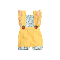 

New born baby's clothes Yellow Ruffled Lace Dot Lace Sewing Strawberry Buttons Baby Girls Onesie Rompers Infant Baby Clothes