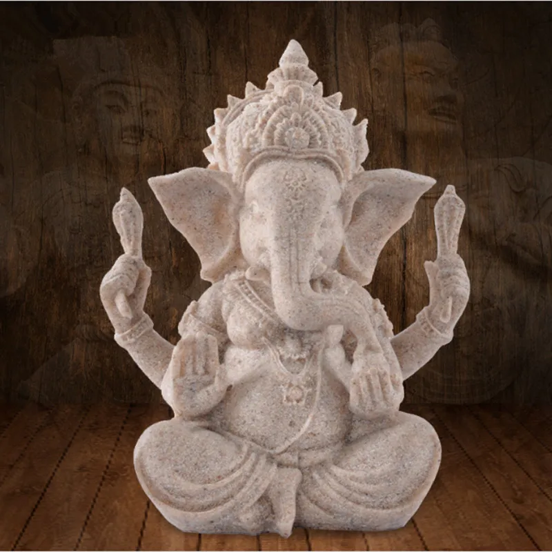 

Handmade Indian Ganesha Figurine Fengshui Elephant Sculpture Elephant-Headed Hindu God Natural Sandstone Buddha Statue, As picture