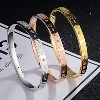 

2019 Trendy Simple Stainless Steel Rose Gold Roman Numeral Bangle Bracelet