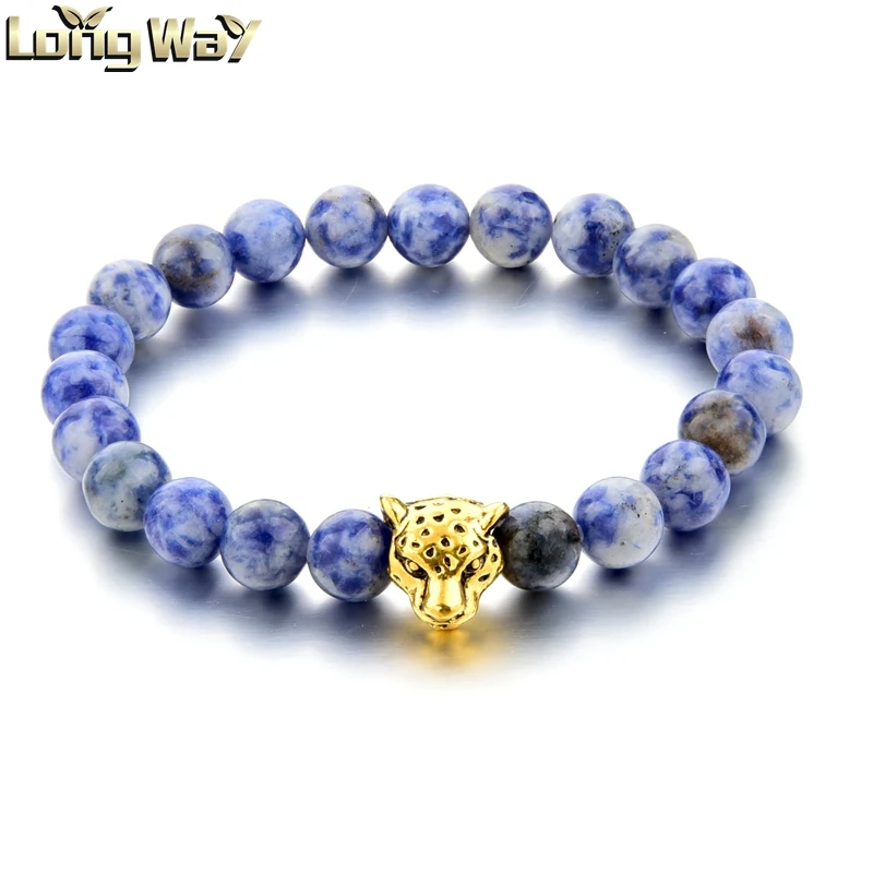 

Alibaba hot selling charm leopard head bracelet,natural stone marble beaded bracelets