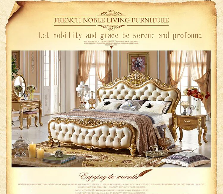 modern european solid wood bed Fashion Carved 1.8 m bed french bedroom furniture p10083