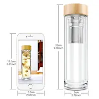 

400ml/14oz Double Wall Borosilicate Glass with Bamboo Lid and Infuser Strainer Water Bottle