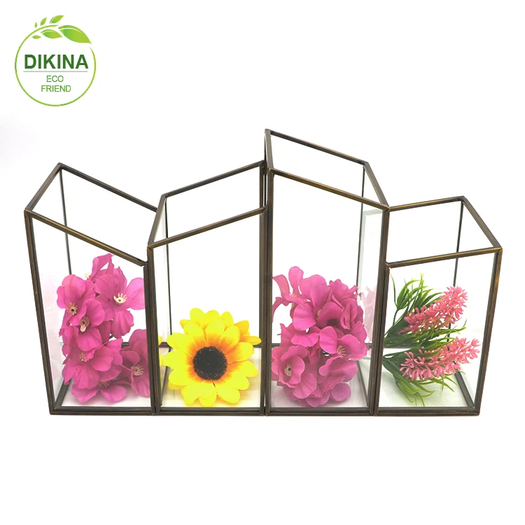 TOP brass square hexagon candy display container with lid || Art Sculpture tall glass vases acrylic lucite wedding centerpieces