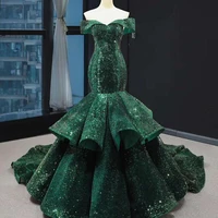 

Jancember RSM66886 green mermaid prom luxury crystal one shoulder new fashion ladies party evening dress