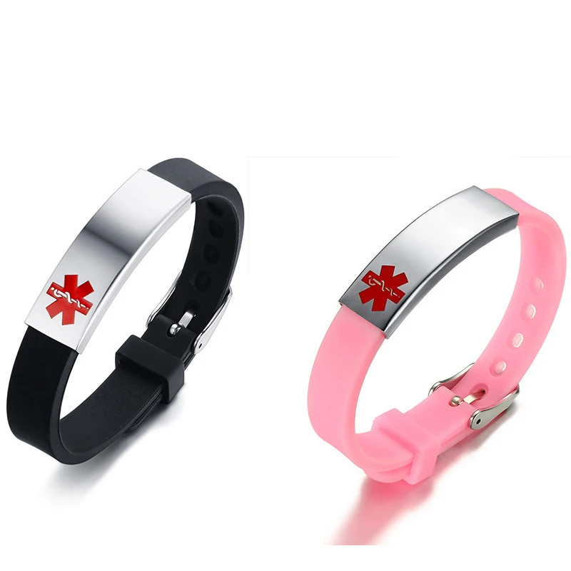 

Titanium adjustable silicone logo medical identification bracelet