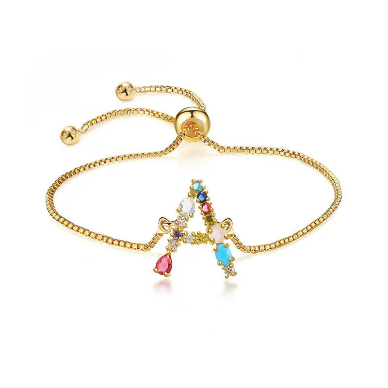 foxi jewelry sets 18k gold plated mix color stone initial letter bracelet