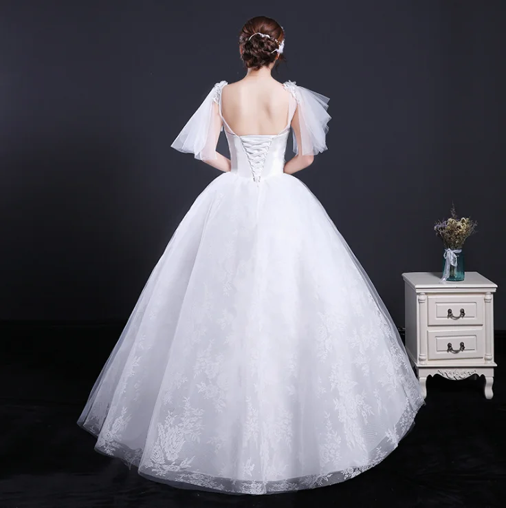 ZH2365G Fairy Style Flare Sleeves Ball Gown Wedding Dresses Lace Crew Neckline Bridal Gown