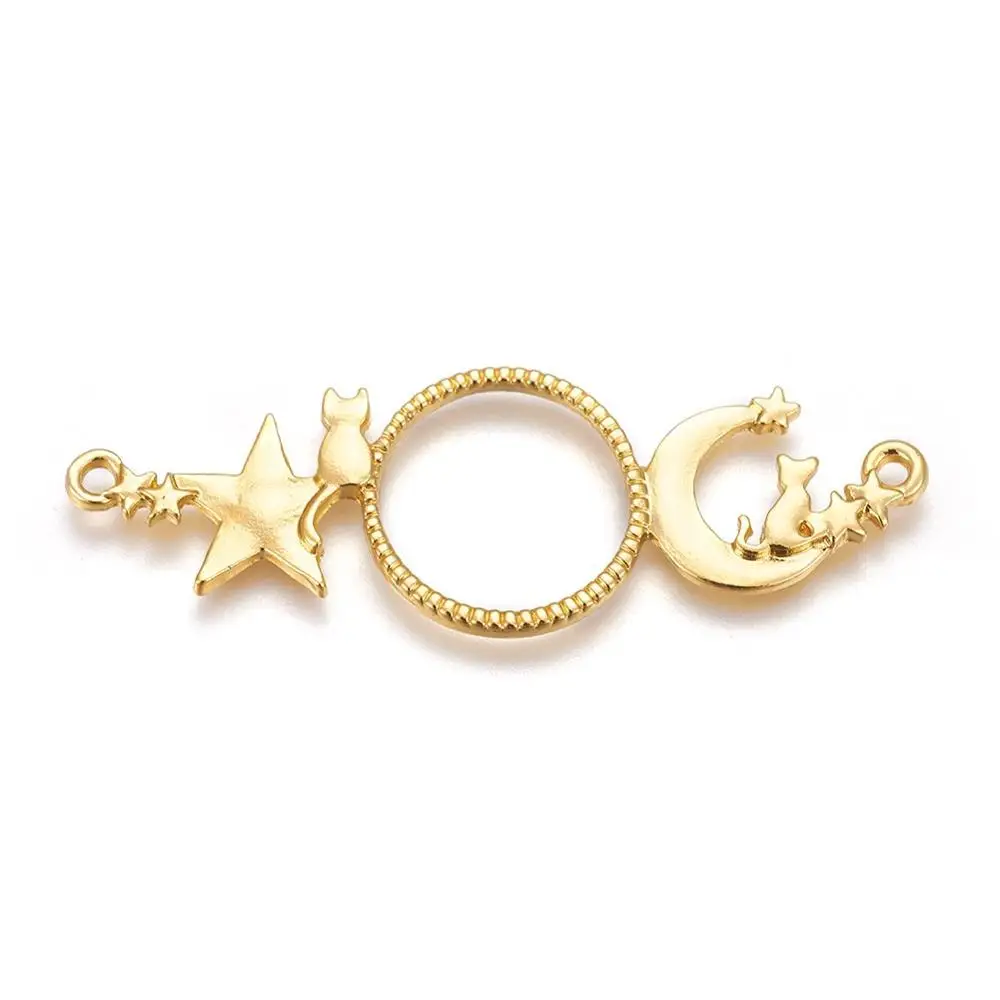 

PandaHall Open Back Bezel Moon Star and Cat Golden Zinc Alloy Links