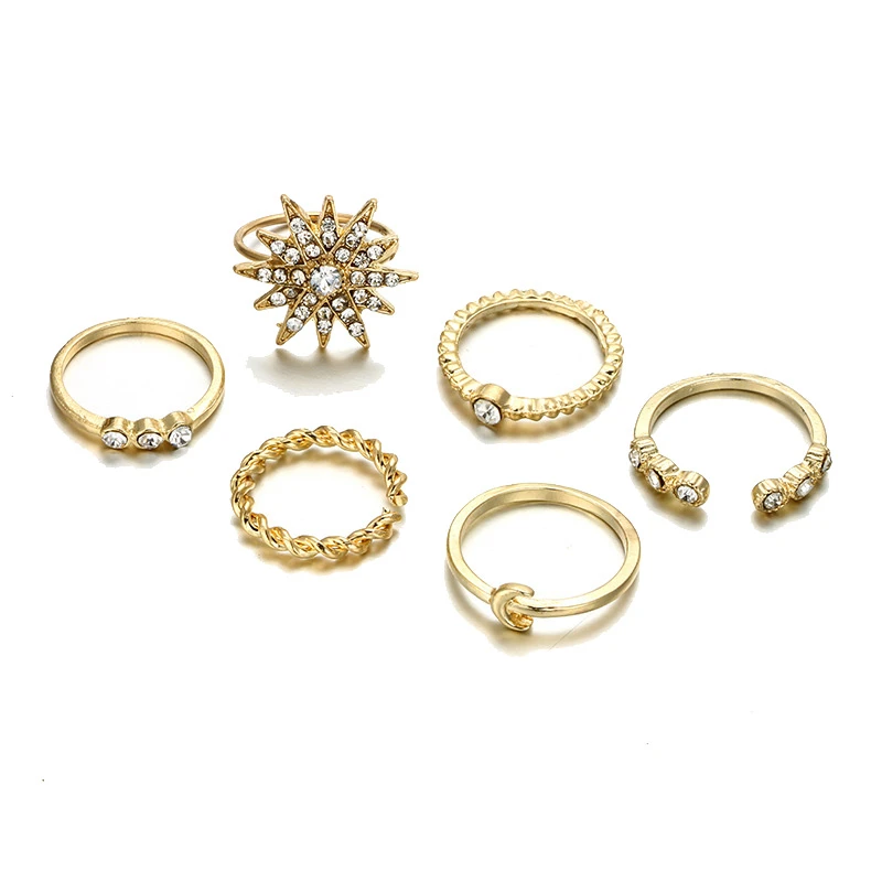 

New Vintage Wholesale Fashion Big Flower Knuckle Moon Star Rings Set