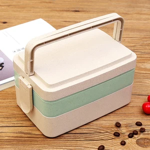 Good Promotion BPA Free Eco-Friendly 3layers   Wheat Straw Leakproof  Lunch Box