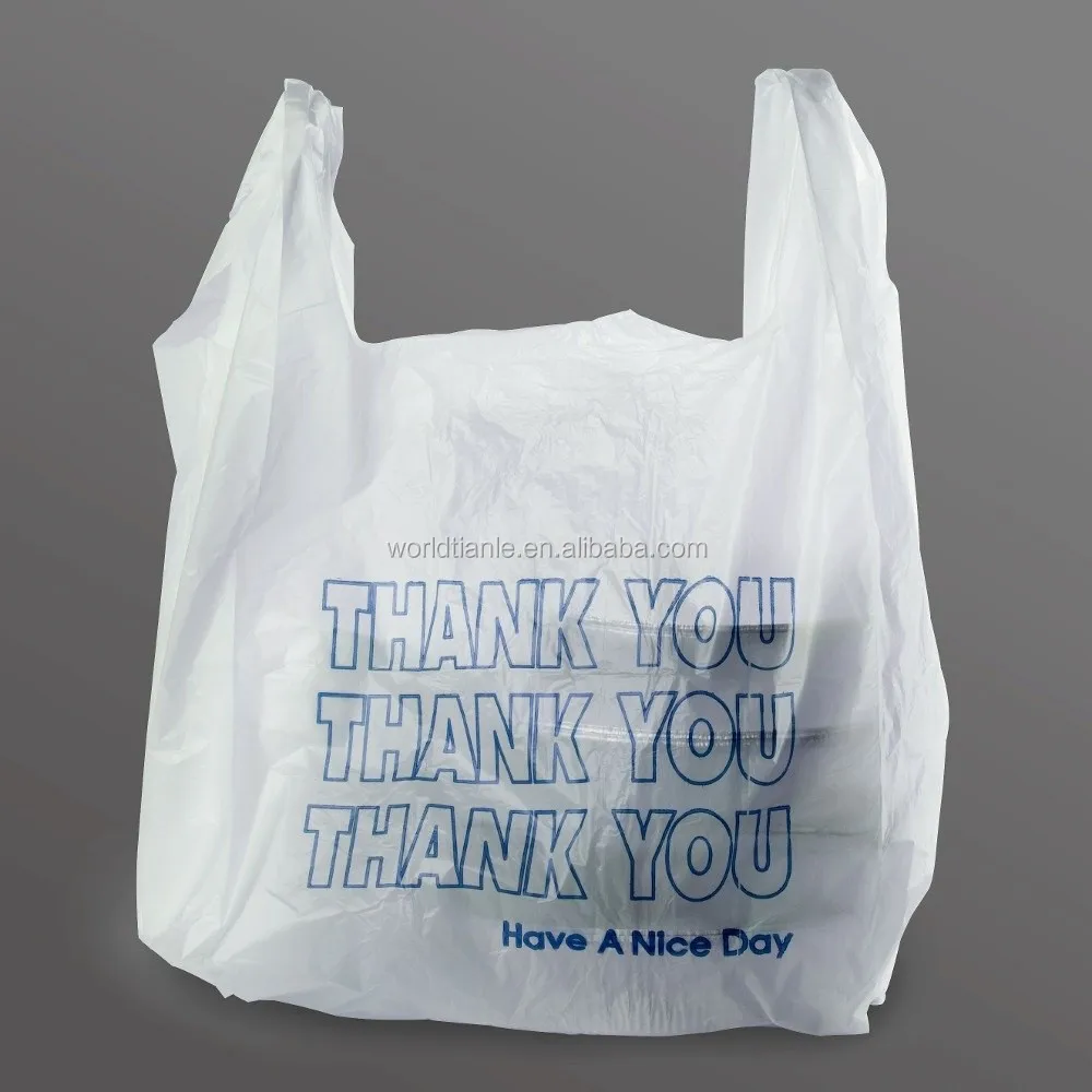 Supermarket, grocery carry-out plastic Thank you T-shirt bag