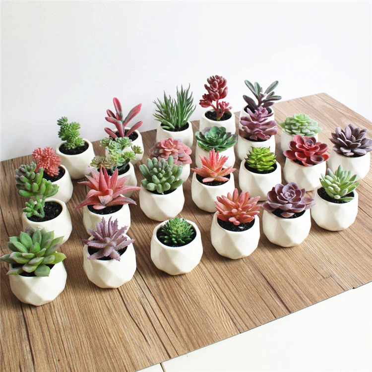 

China wholesale small size artificial plants potted succulents for desk decoration, Green