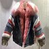 Korea warmly boutique overcoat raccoon fur collar custom bomber jacket knitted sleeve denim real fur coat winter jacket women