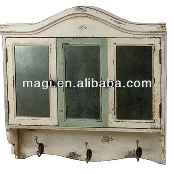 Distressed Wooden Wall Hanging Cabinet With Hooks Buy Wall