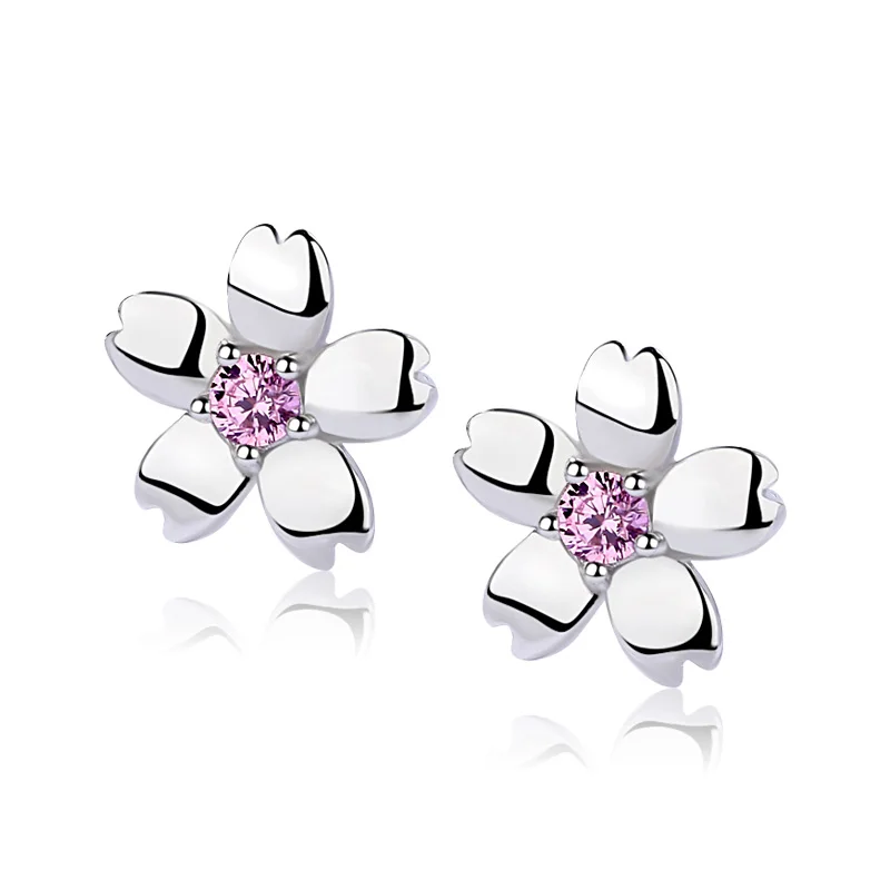 

jewelry manufacturer 925 Sterling silver china cherry pink flower earrings