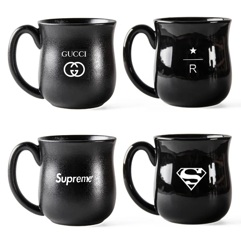 

wholesale custom made OEM christmas promotion cheap price ceramic mug cup with laser engraved logo printing, Matte black & shiny black