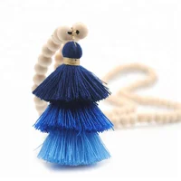 

Long Mala Wooden Bead Tassel Necklace Jewelry Latest Design Wood Bead Necklace With Ombre Tassel